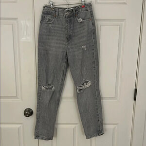 Zara Grey Distressed Jeans size 4 straight leg ripped denim